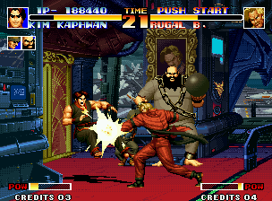 The King of Fighters '94 (Neo Geo) screenshot: Be wary of well-dressed fighters - appearances can deceive...
