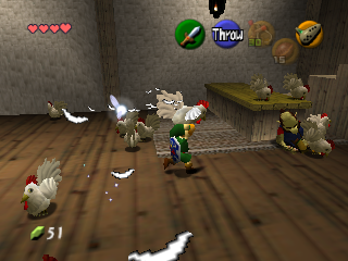 The Legend of Zelda: Ocarina of Time (Nintendo 64) screenshot: Link has a special attraction for chicks