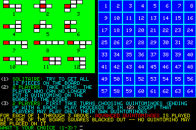 Air Raid (Compucolor II) screenshot: Menu (Quintominoes)