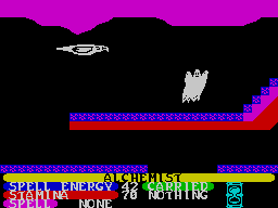 Alchemist (ZX Spectrum) screenshot: Using spell energy to transform to an eagle