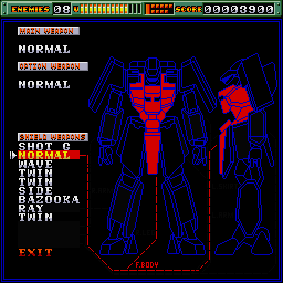 Final Zone (Sharp X68000) screenshot: Here you can change the main and option weapon, your life meter also represent weapons in stock so when you’re hit, you lose a weapon/life bar