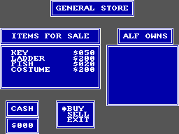 ALF (SEGA Master System) screenshot: Buying things in a general store