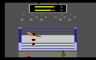 Title Match Pro Wrestling (Atari 2600) screenshot: Argh, I'm getting tossed around the ring...