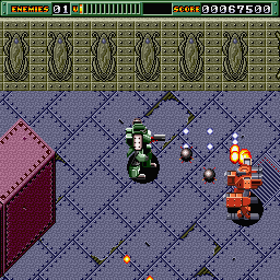 Final Zone (Sharp X68000) screenshot: Stage 7, that red mech moves around A LOT