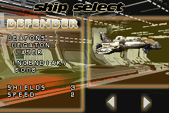 Defender (Game Boy Advance) screenshot: Selecting a ship.