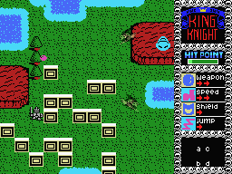 King's Knight (MSX) screenshot: Those blocks are rock solid and can not be shot out of your way!