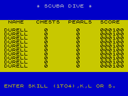 Scuba Dive (ZX Spectrum) screenshot: Choosing the highest level of difficulty.