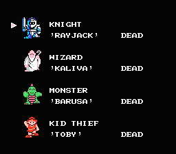 King's Knight (NES) screenshot: All characters are dead
