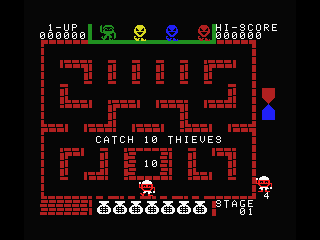 Alibaba and 40 Thieves (MSX) screenshot: Catch 10 thieves in stage 1, 20 in stage 2