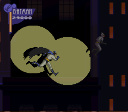 The Adventures of Batman & Robin (SNES) screenshot: Rooftop escapade.