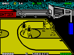 Magic Johnson's Fast Break (ZX Spectrum) screenshot: Back in play after a score