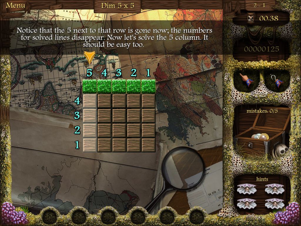 Arizona Rose and the Pirates' Riddles (iPad) screenshot: I've cleared a row