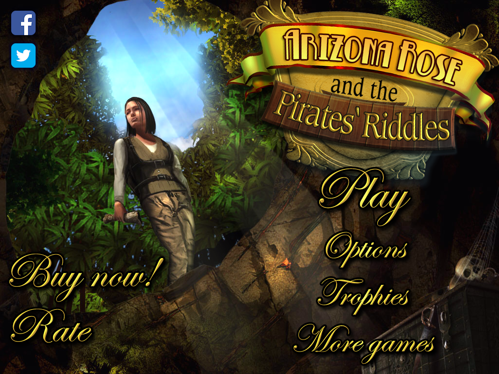 Arizona Rose and the Pirates' Riddles (iPad) screenshot: Title and main menu