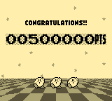 Kirby's Pinball Land (Game Boy) screenshot: Reach certain score levels and some Kirbies dance.