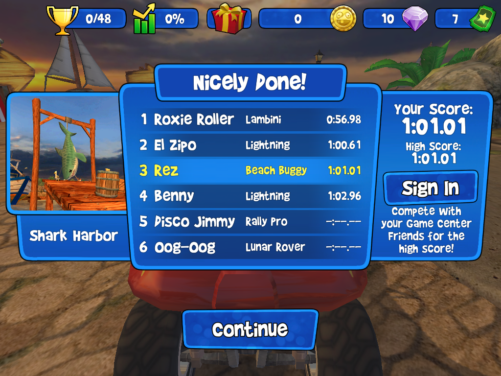 Beach Buggy Racing (iPad) screenshot: The race results