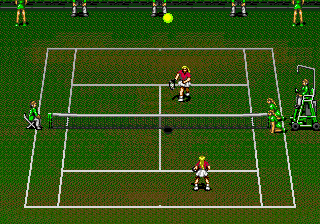 Wimbledon Championship Tennis (Genesis) screenshot: The ball rises high off a lob shot