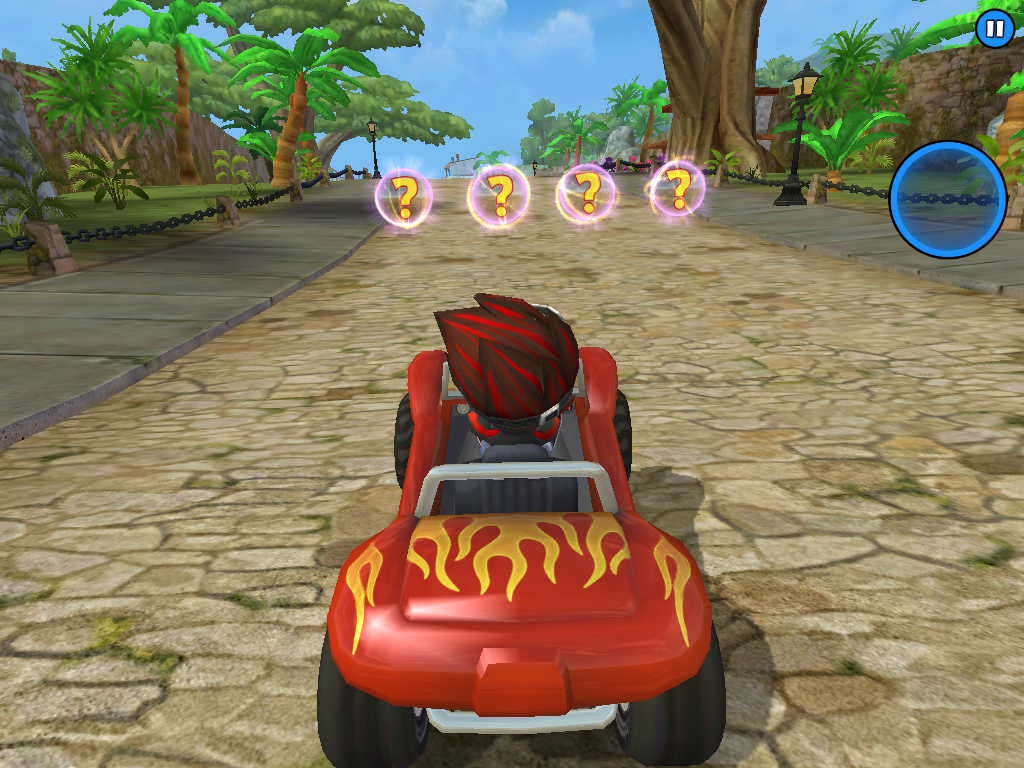 Beach Buggy Racing (iPad) screenshot: Racing the power up bubbles tutorial