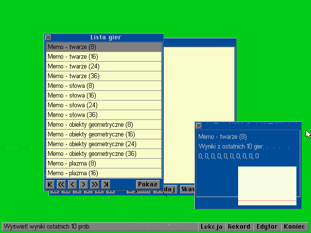 Dyslektyk (DOS) screenshot: Last 10 games scores