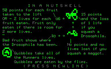 Revenge of the Drosophila (Nascom) screenshot: Instructions, pt 1