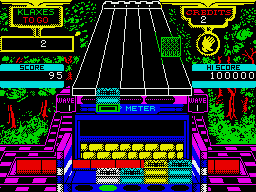 Klax (ZX Spectrum) screenshot: A game of Klax in progress