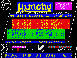 Hunchy (ZX Spectrum) screenshot: Title page