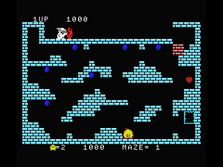 Chack'n Pop (MSX) screenshot: The heart flies up and removes the seprator block