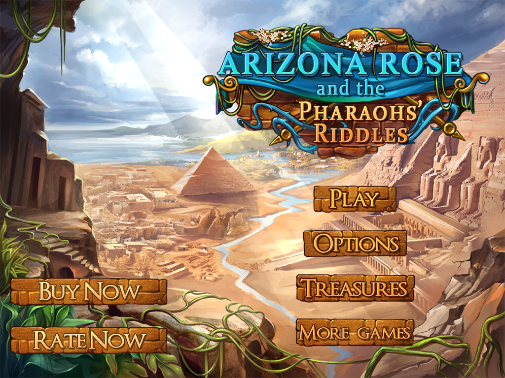 Arizona Rose and the Pharaohs' Riddles (iPad) screenshot: Title and main menu