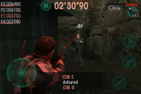 Resident Evil: Mercenaries VS. (iPhone) screenshot: Aiming at an AI opponent