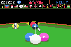 Archer Maclean's Pool (Game Boy Advance) screenshot: Cue ball in hand.