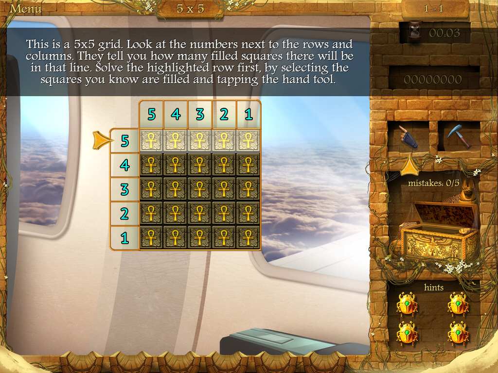 Arizona Rose and the Pharaohs' Riddles (iPad) screenshot: Instructions on how the main puzzles work