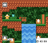 Toki Tori (Game Boy Color) screenshot: The first level, with a cool waterfall animation