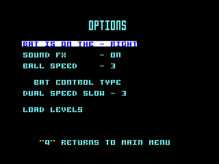 Krakout (Amstrad CPC) screenshot: Options