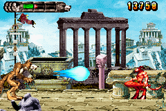 Altered Beast: Guardian of the Realms (Game Boy Advance) screenshot: The wolf shoots a red minotaur.