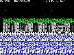 Contra (ZX Spectrum) screenshot: <i>Red Falcon Organization's</i> tank.