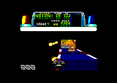 Chase H.Q. (Amstrad CPC) screenshot: Damaging the car by making contact with the tunnel wall