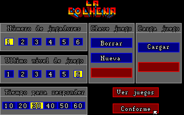 La Colmena (DOS) screenshot: Start Game Options