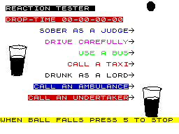 Rainy Day (ZX Spectrum) screenshot: Reaction Tester: Wait for the ball to drop