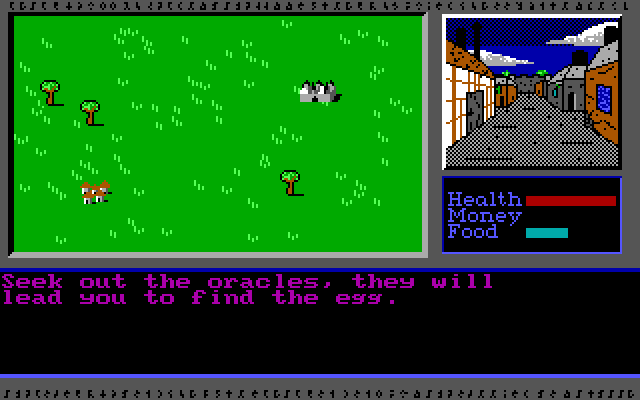 Vor Terra (DOS) screenshot: Some advice from the locals; the message varies if you talk to them again.