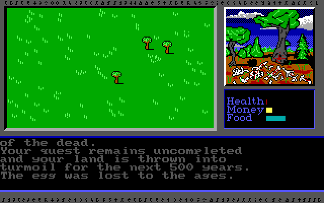 Vor Terra (DOS) screenshot: I've joined the legions of the dead, and the quest has failed this time. The rainbow egg goes rotten I guess.
