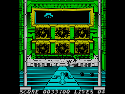 Contra (ZX Spectrum) screenshot: All turrets destroyed, the boss finally shows himself.