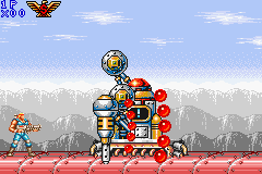 Contra Advance: The Alien Wars EX (Game Boy Advance) screenshot: If your shots don't damage this stranger machine, try its own shots... ; -)