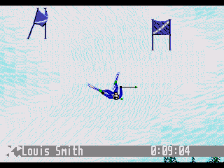 Winter Olympics: Lillehammer '94 (Genesis) screenshot: Bellyside up in Giant Slalom