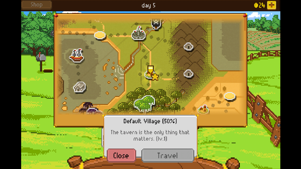 Knights of Pen & Paper + 1 Edition (Android) screenshot: The map. We are now in Default Village