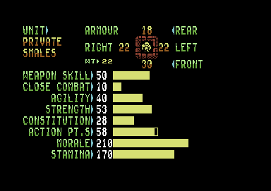 Laser Squad (Commodore 64) screenshot: Unit info