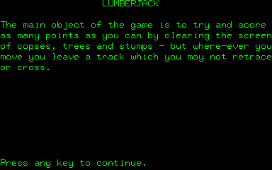 Lumberjack (Nascom) screenshot: Objective
