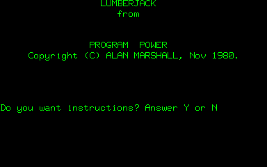 Lumberjack (Nascom) screenshot: Title screen