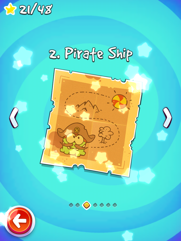Cut the Rope: Time Travel (iPad) screenshot: Starting level 2, Pirate Ship.