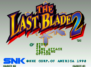 The Last Blade 2 (Neo Geo) screenshot: Title screen and main menu.