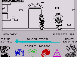 Andy Capp (ZX Spectrum) screenshot: Your wife doesn't look happy with you