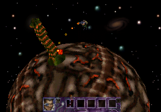 Contra: Legacy of War (SEGA Saturn) screenshot: Final level - move over Katamari Damacy and Psychonauts - this stage is spherical... though unlike the other games it features some truly terrible controls and camera.